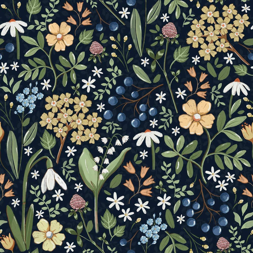 Dekornik Field Of Flowers Navy Blue Wallpaper