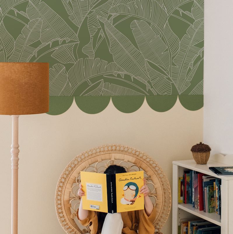 Dekornik CLASSIC Big Palm Leaves Green Wallpaper on bedroom wall
