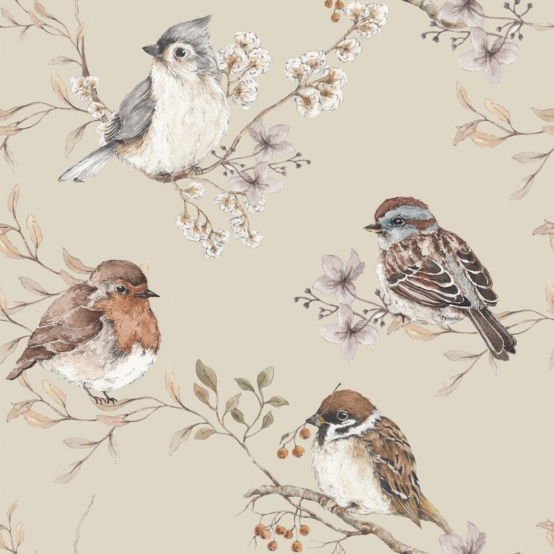 Dekornik Birds Wallpaper Sample - Beige