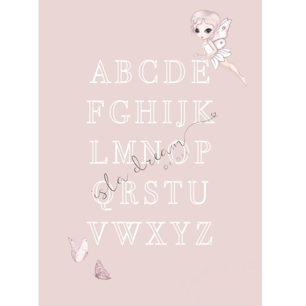 Isla Dream Prints Grace Fairy & Butterfly Alphabet Poster in Pink