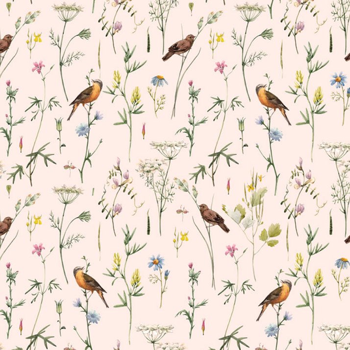 Dekornik Meadow With Birds Pastel Wallpaper