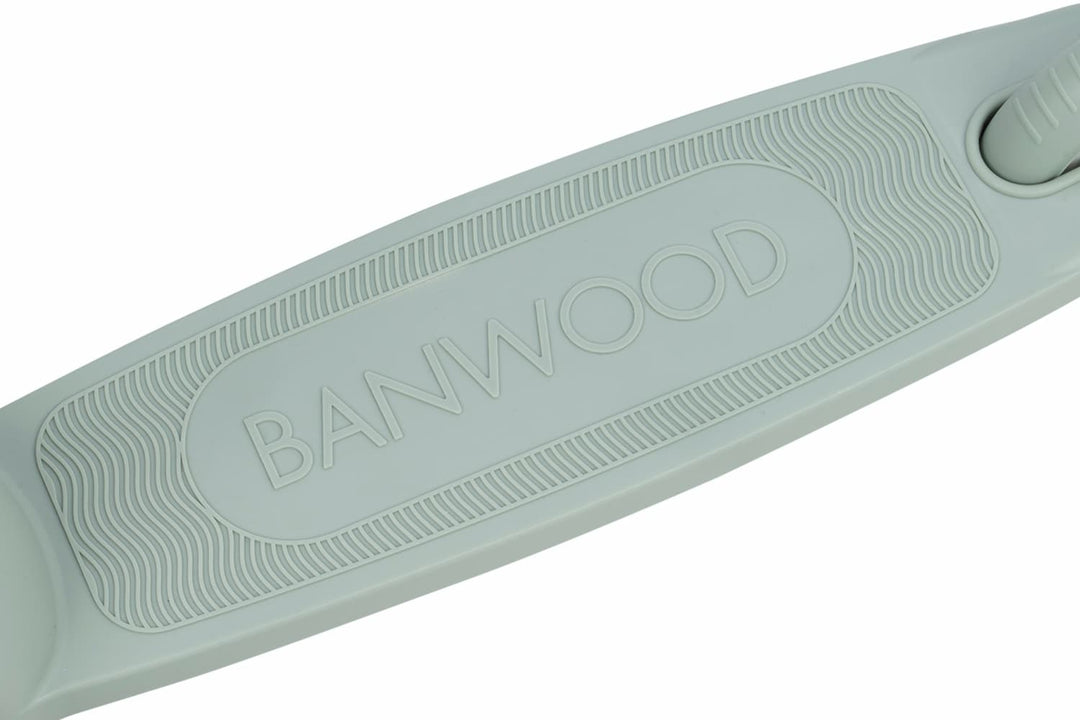 Close-up of a clay colour scooter deck with 'Banwood' branding on a white background
