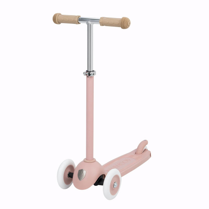 Dusty rose scooter with handlebar on a white background