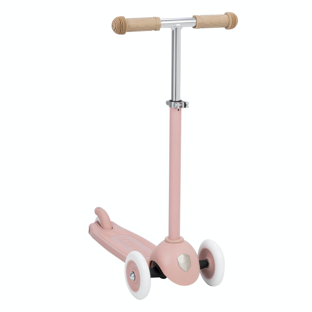 Dusty rose children's scooter with white wheels on a white background