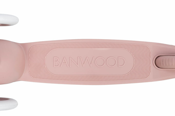 Dusty rose scooter deck with 'BANWOOD' branding on a white background