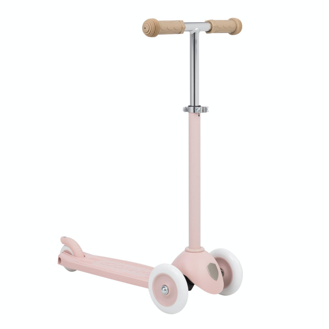 Pink scooter with handlebar on a white background