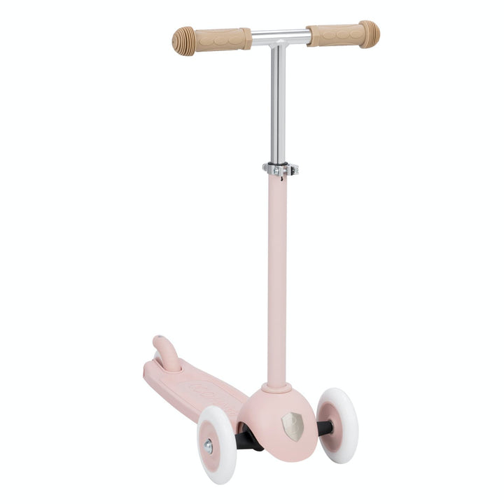Pink scooter with handlebar on a white background