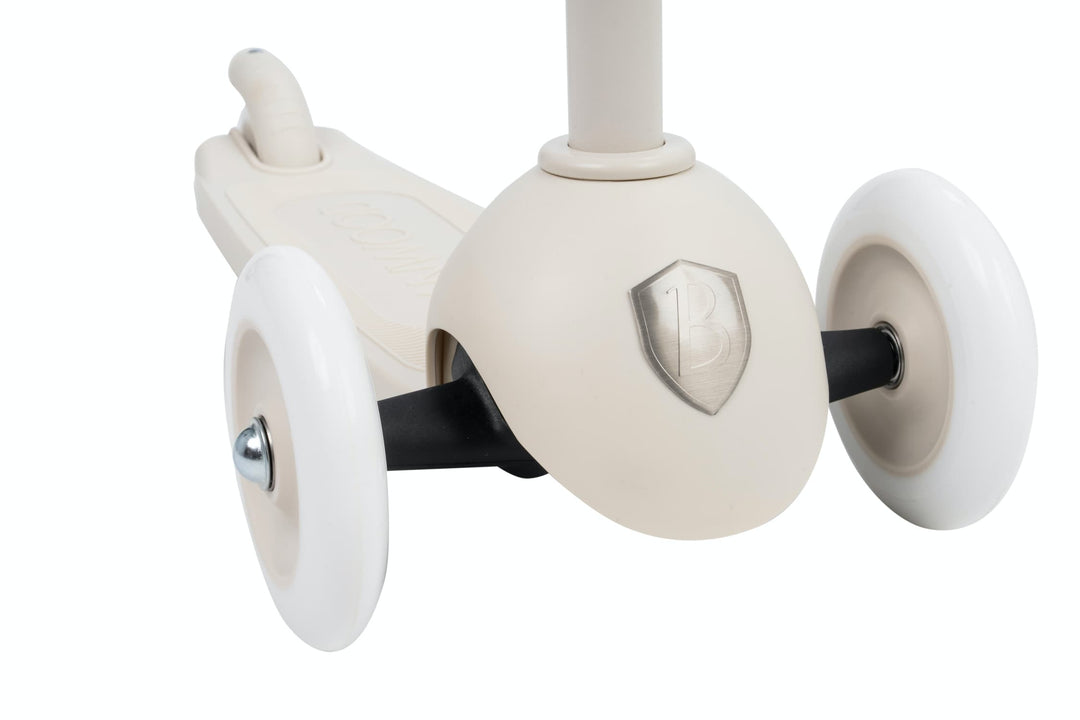 Close-up of a white scooter with wheels on a white background