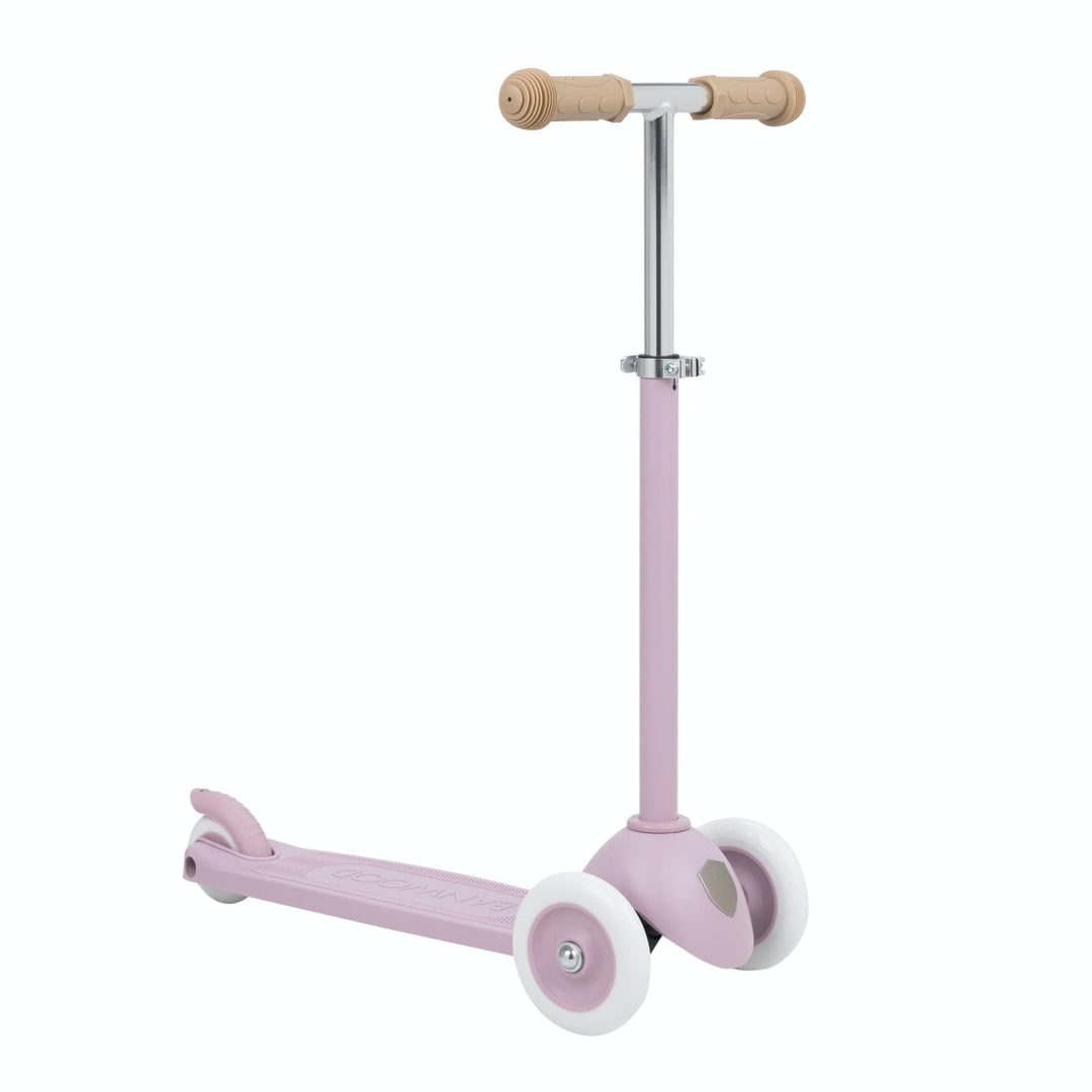 Lavender scooter with beige handlebars on a white background