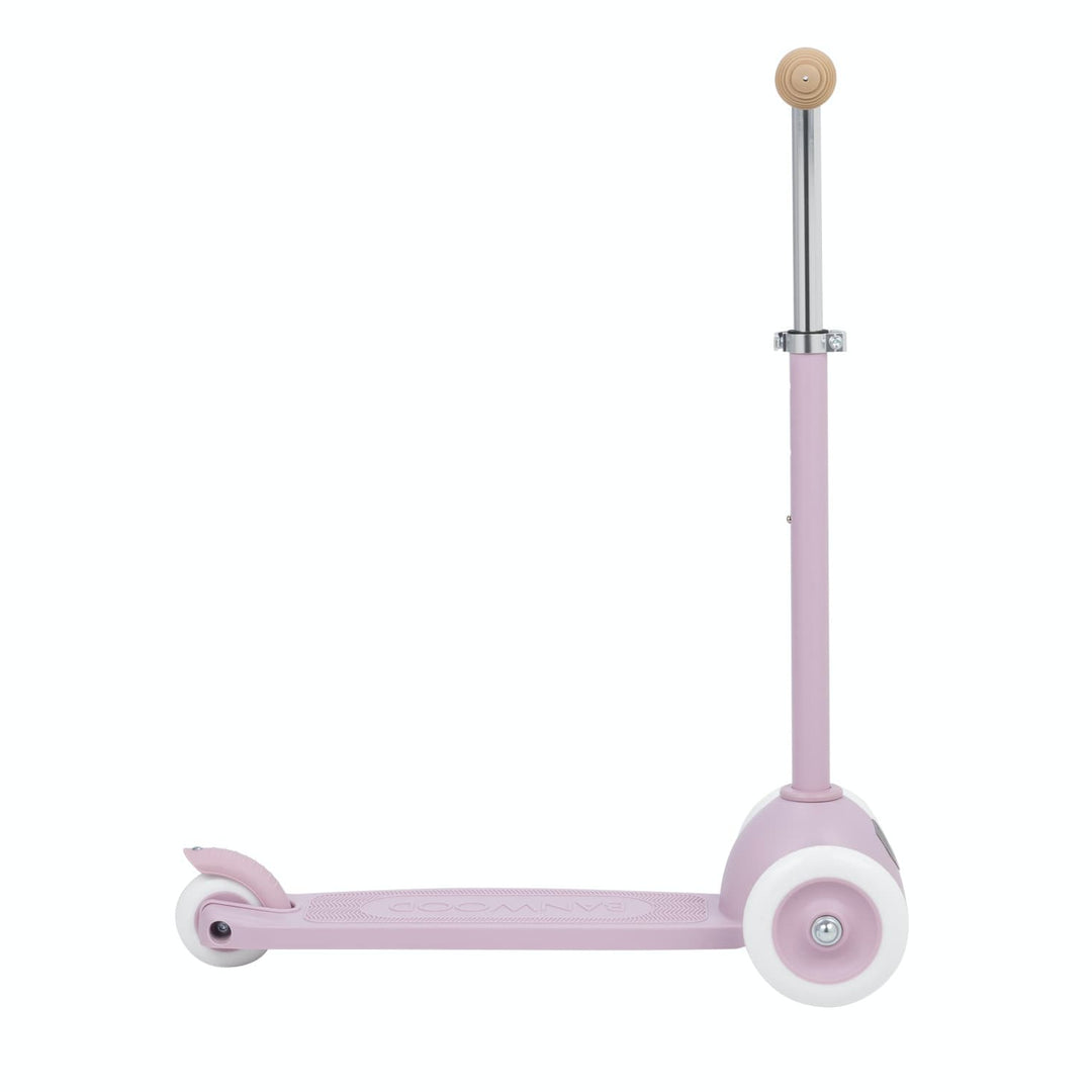 Lavender scooter with a beige rubber grips handlebar on a white background