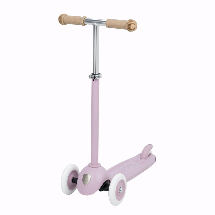 Lavender scooter with beige grips  handlebar on a white background