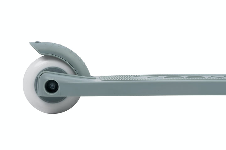 Teal scooter with a single wheel on a white background