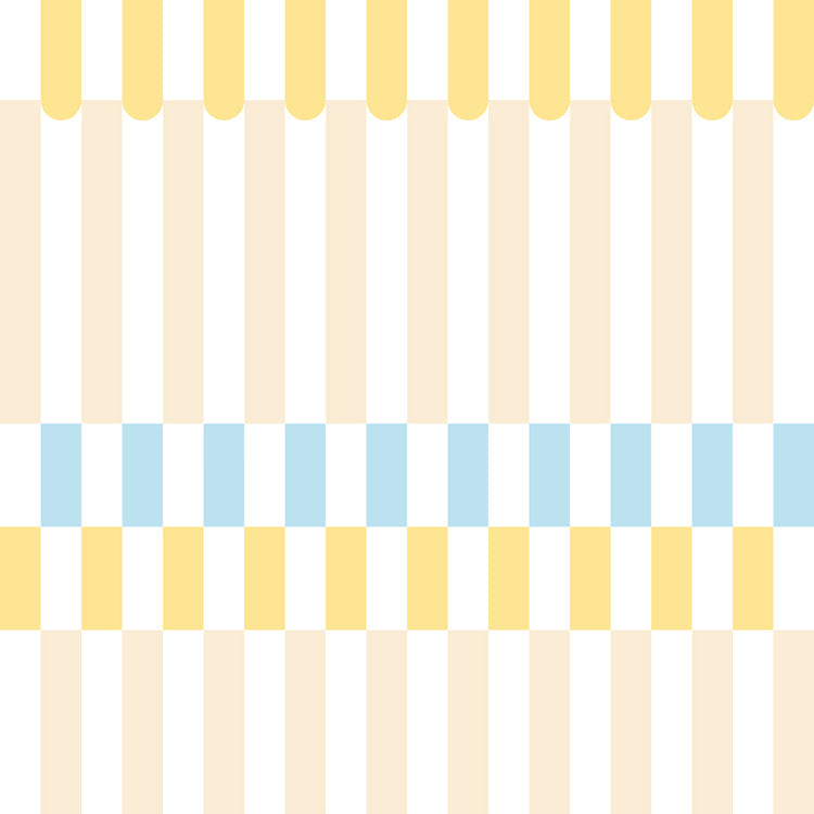 Pattern of vertical yellow, beige, and blue stripes on a white background