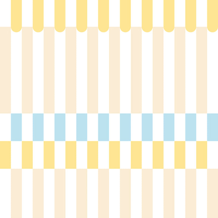 Pattern of vertical yellow, beige, and blue stripes on a white background