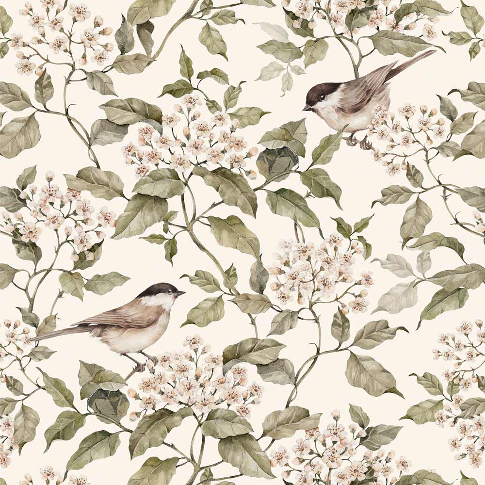 Dekornik Birds & Beige Spring Wallpaper