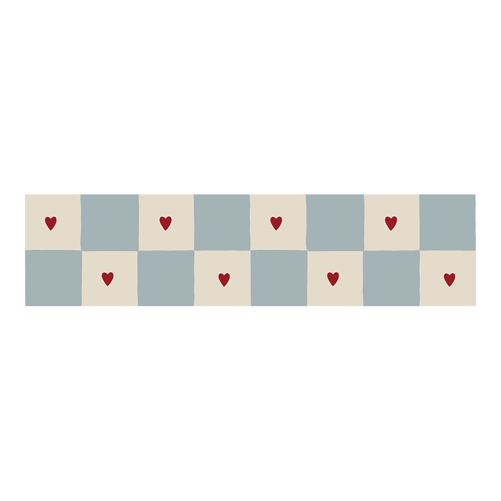 Checkered pattern with red hearts on a white background