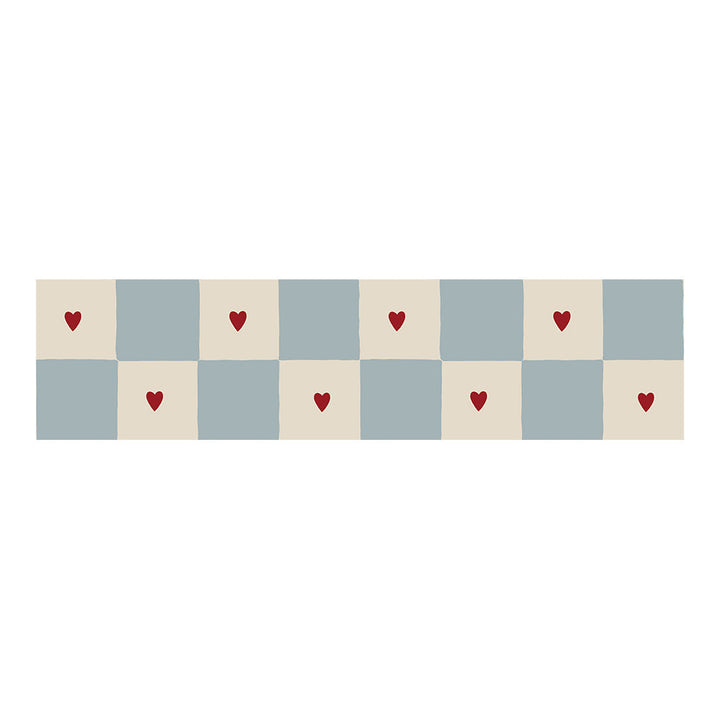 Checkered pattern with red hearts on a white background
