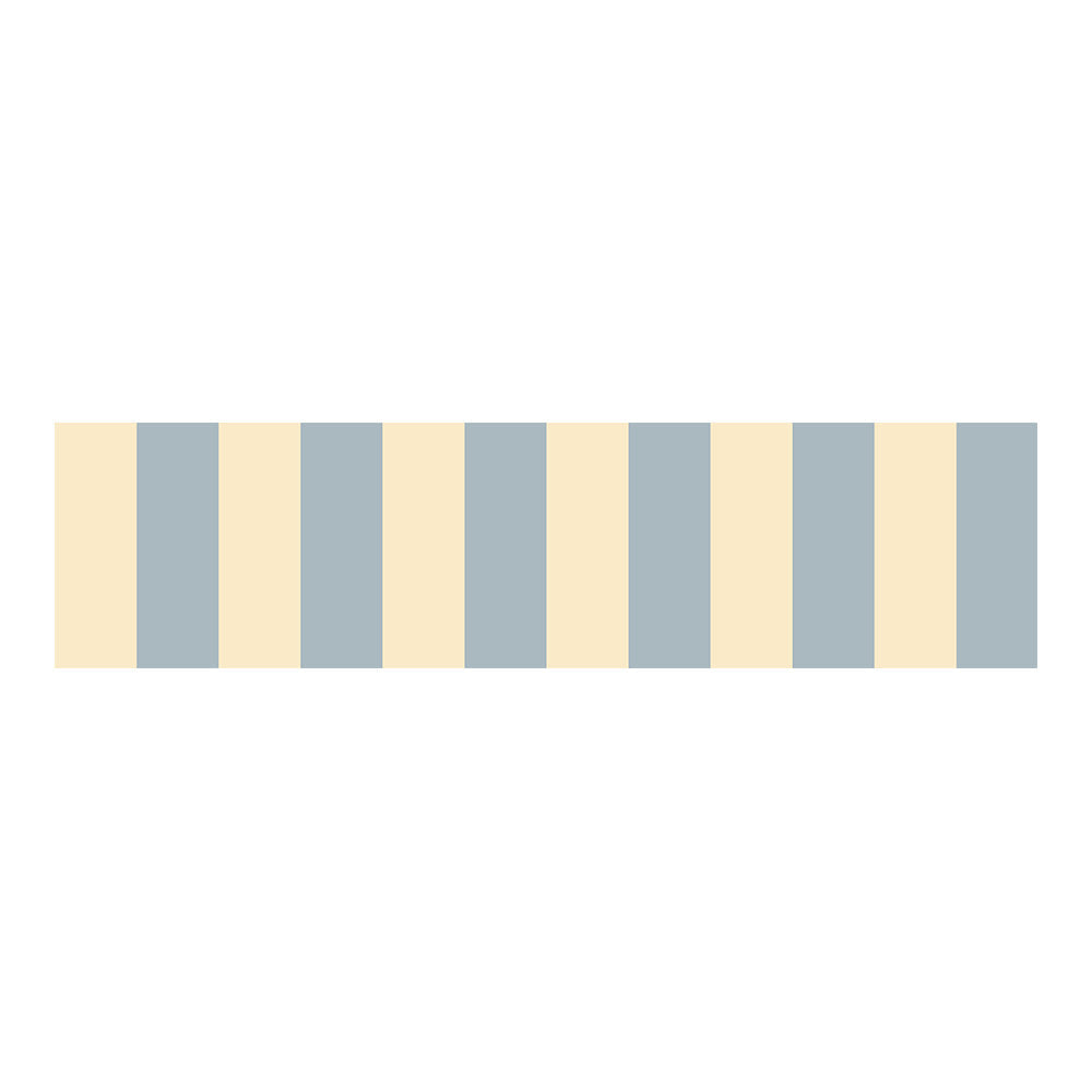 Wallpaper border with alternating blue and beige stripes on a white background