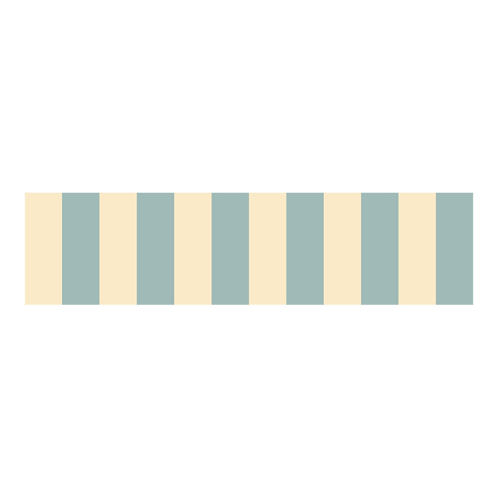Wallpaper border with alternating light blue and beige stripes on a white background