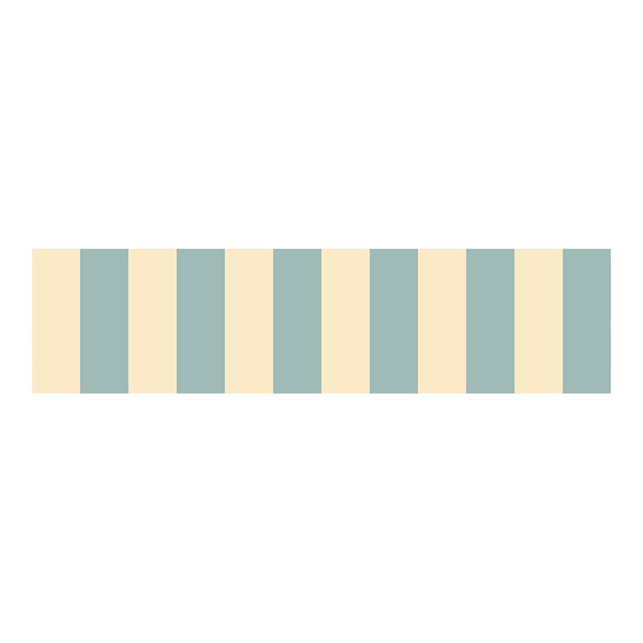 Wallpaper border with alternating light blue and beige stripes on a white background