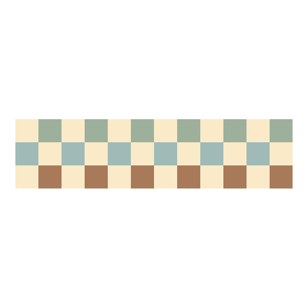 Checkered pattern with alternating squares of green, brown, and beige on a white background