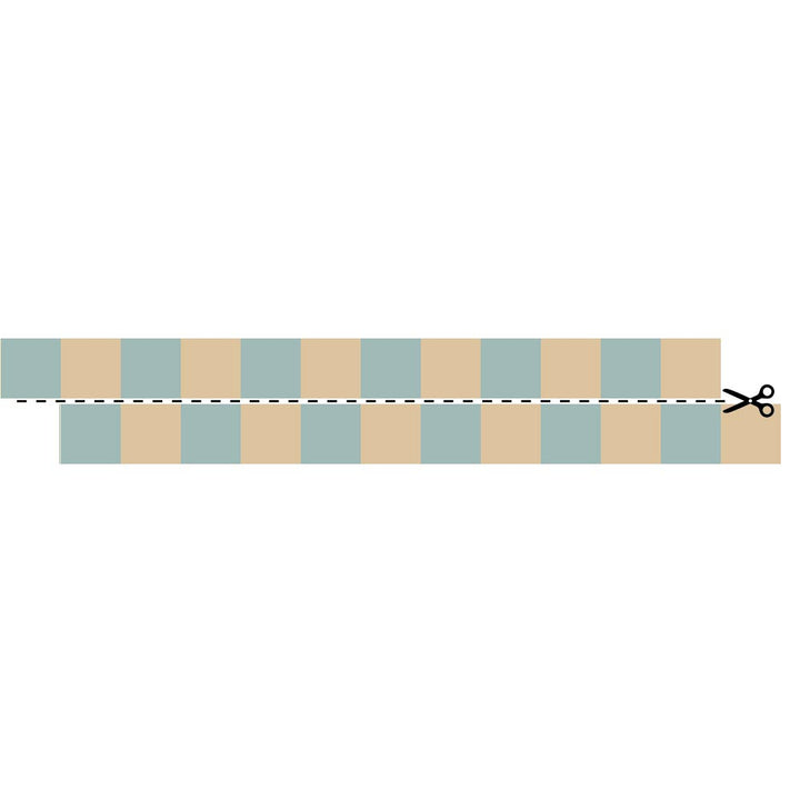 Stripes of blue and beige with a pair of scissors on a white background