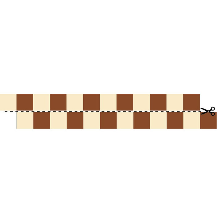 Checkered wallpaper border with brown and beige pattern on a white background