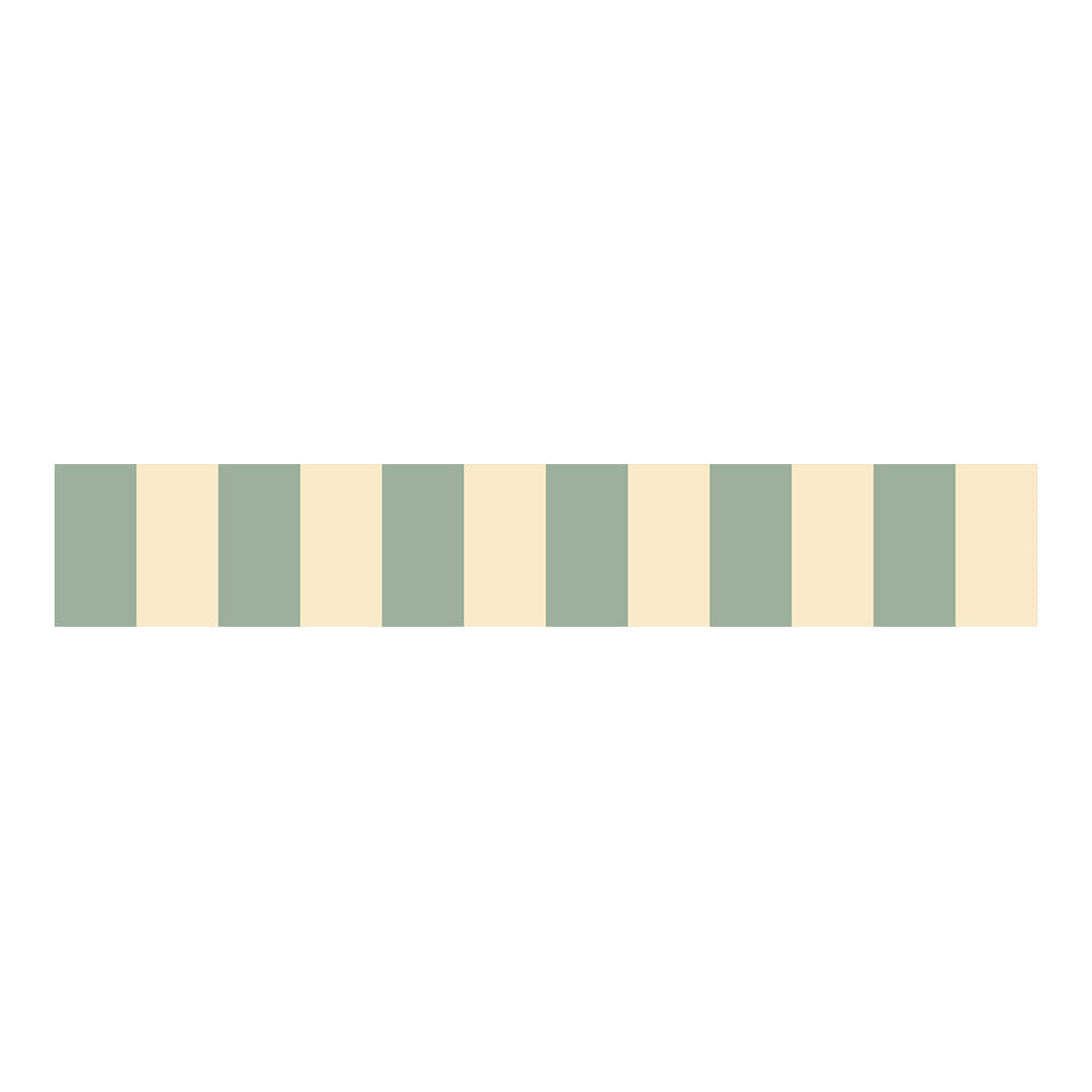 Rectangular mat with green and beige striped pattern on a white background