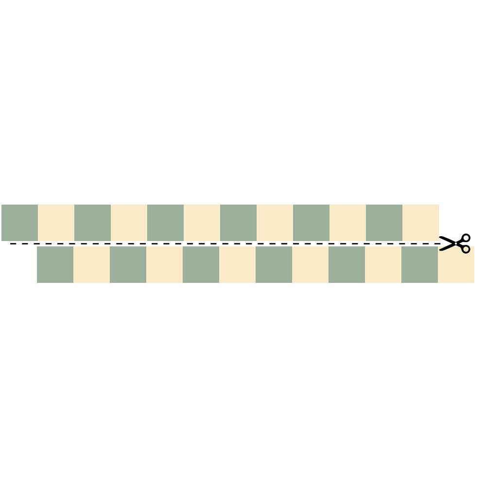 Stripes of green and beige with a pair of scissors on a white background