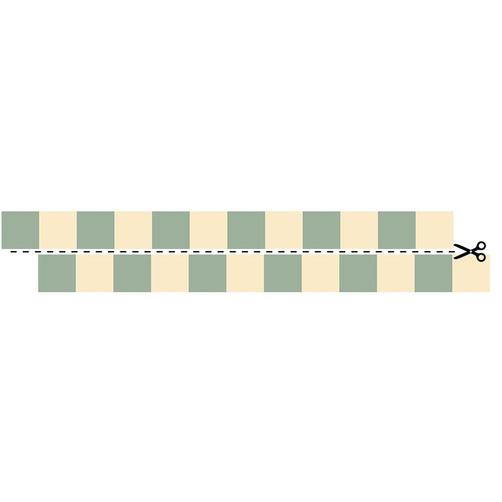 Stripes of green and beige with a pair of scissors on a white background