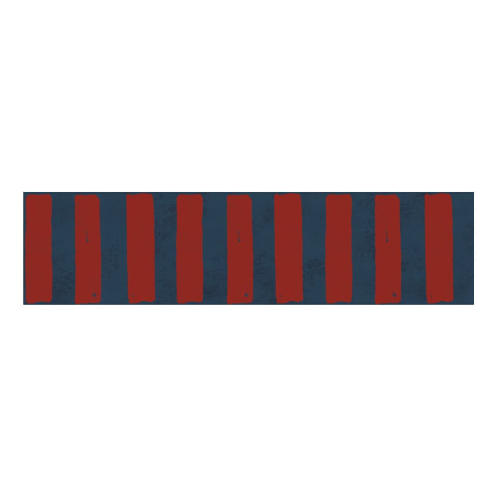 A wallpaper border with alternating dark navy blue and rust red vertical stripes, shown against a plain white background.