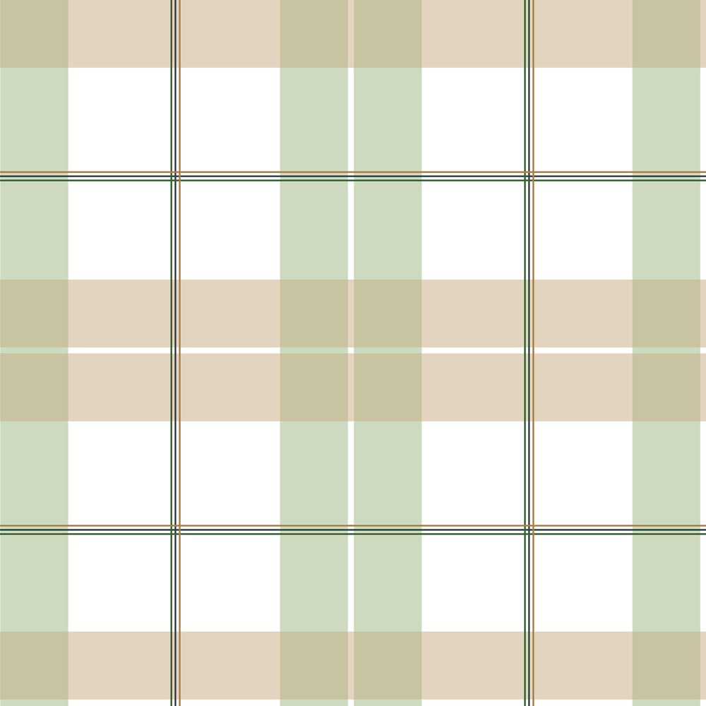Plaid wallpaper pattern with green and beige colours on a white background