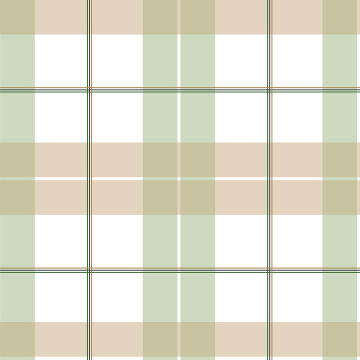 Plaid wallpaper pattern with green and beige colours on a white background