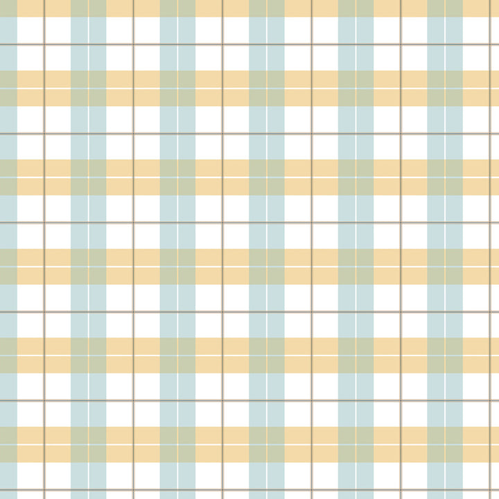 Checkered wallpaper pattern with blue and yellows colours on a white background