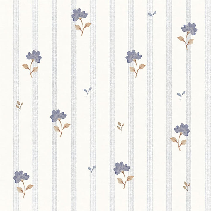Striped fabric with small floral patterns on a white background
