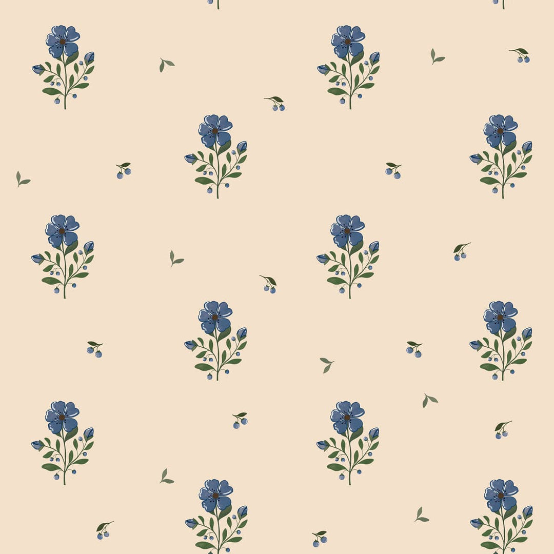 Pattern of small blue flowers on a beige background