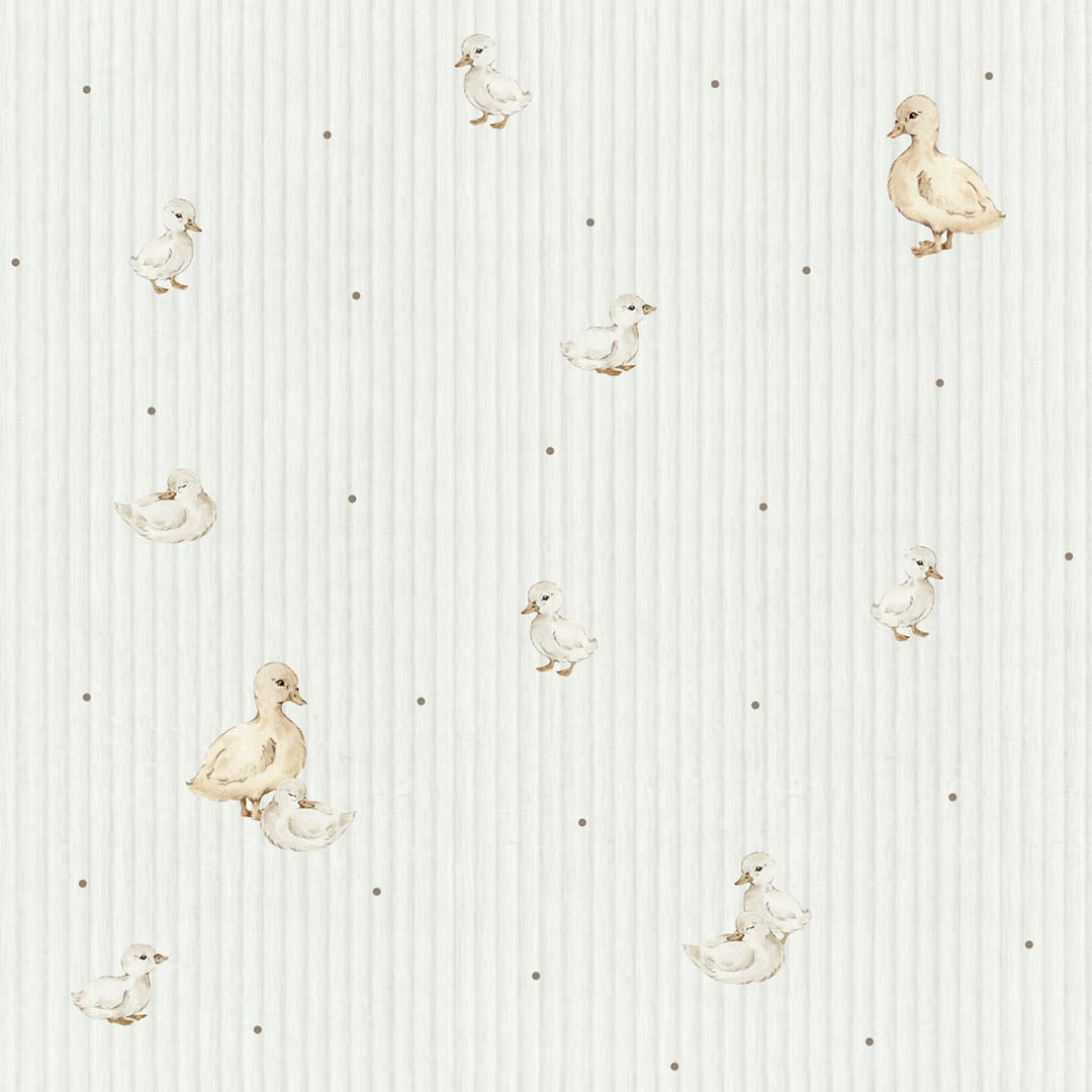 Pattern of ducks on a white background with black dots