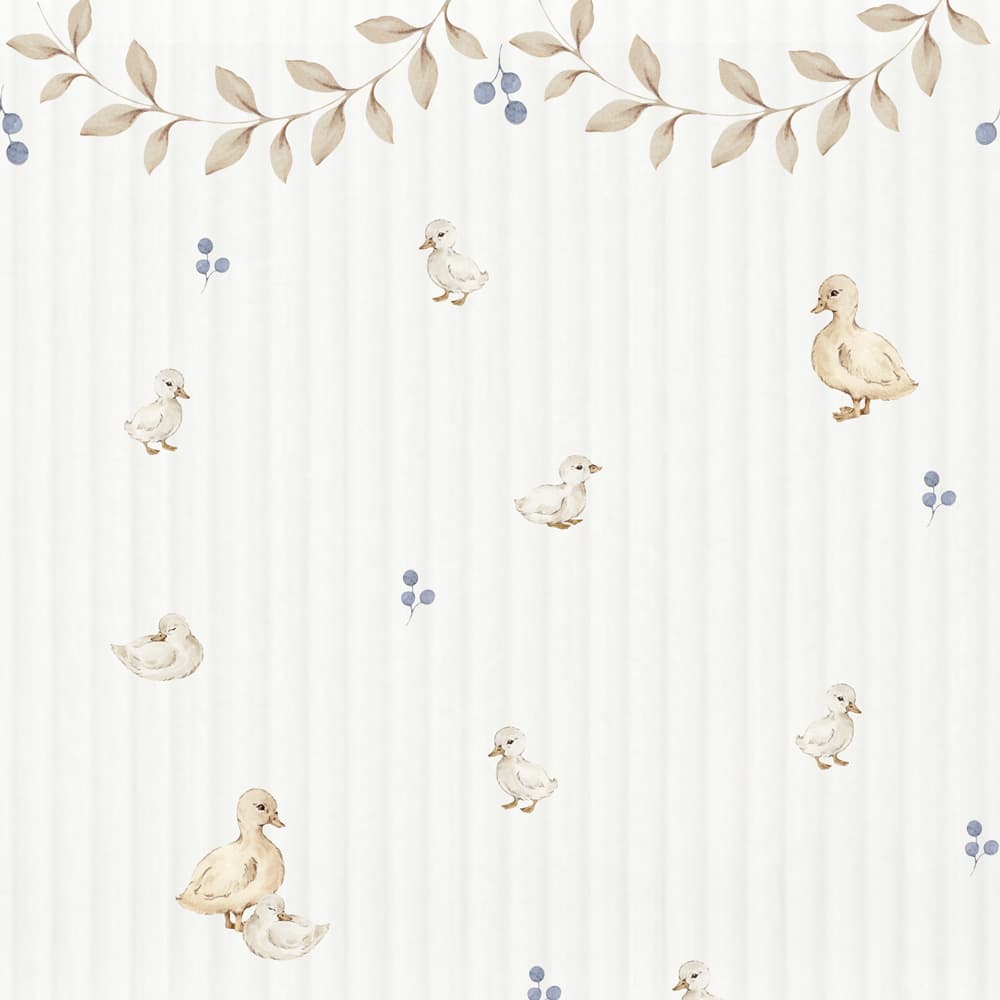 Pattern of ducks and leaves on a white background