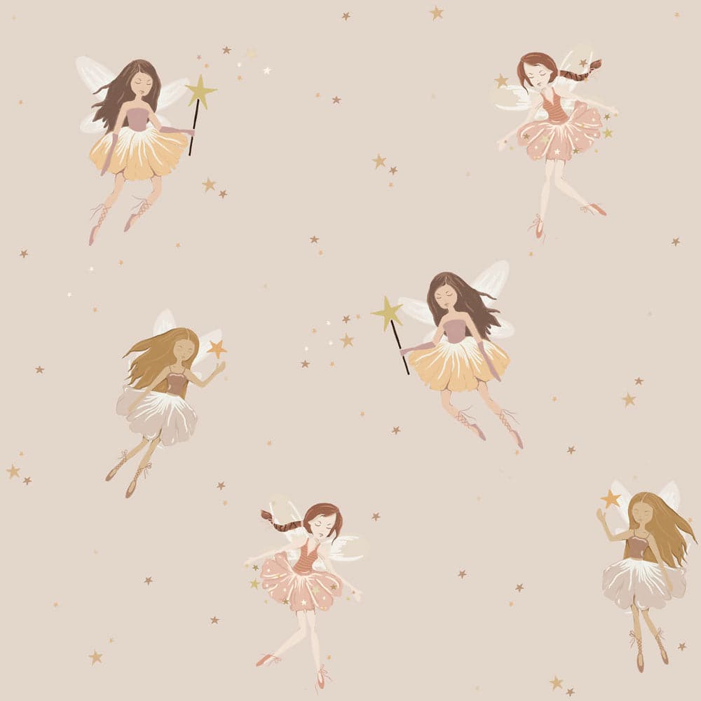 Pattern of fairy illustrations on a beige background