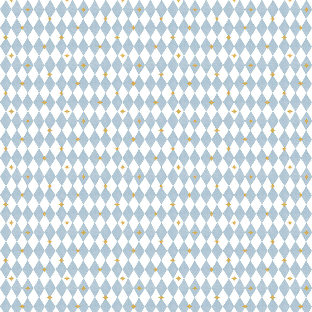 Wallpaper design with light blue diamonds and scattered yellow stars