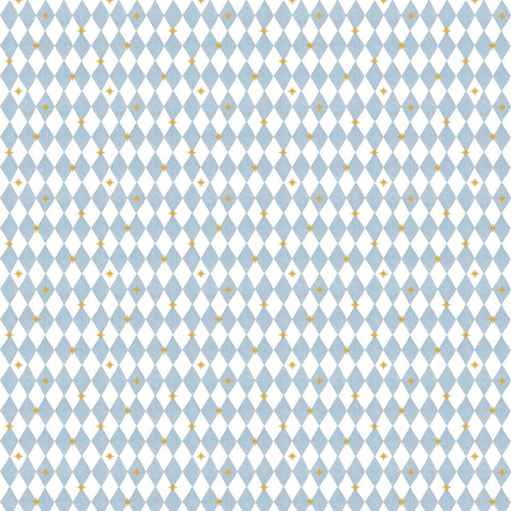 Wallpaper design with light blue diamonds and scattered yellow stars