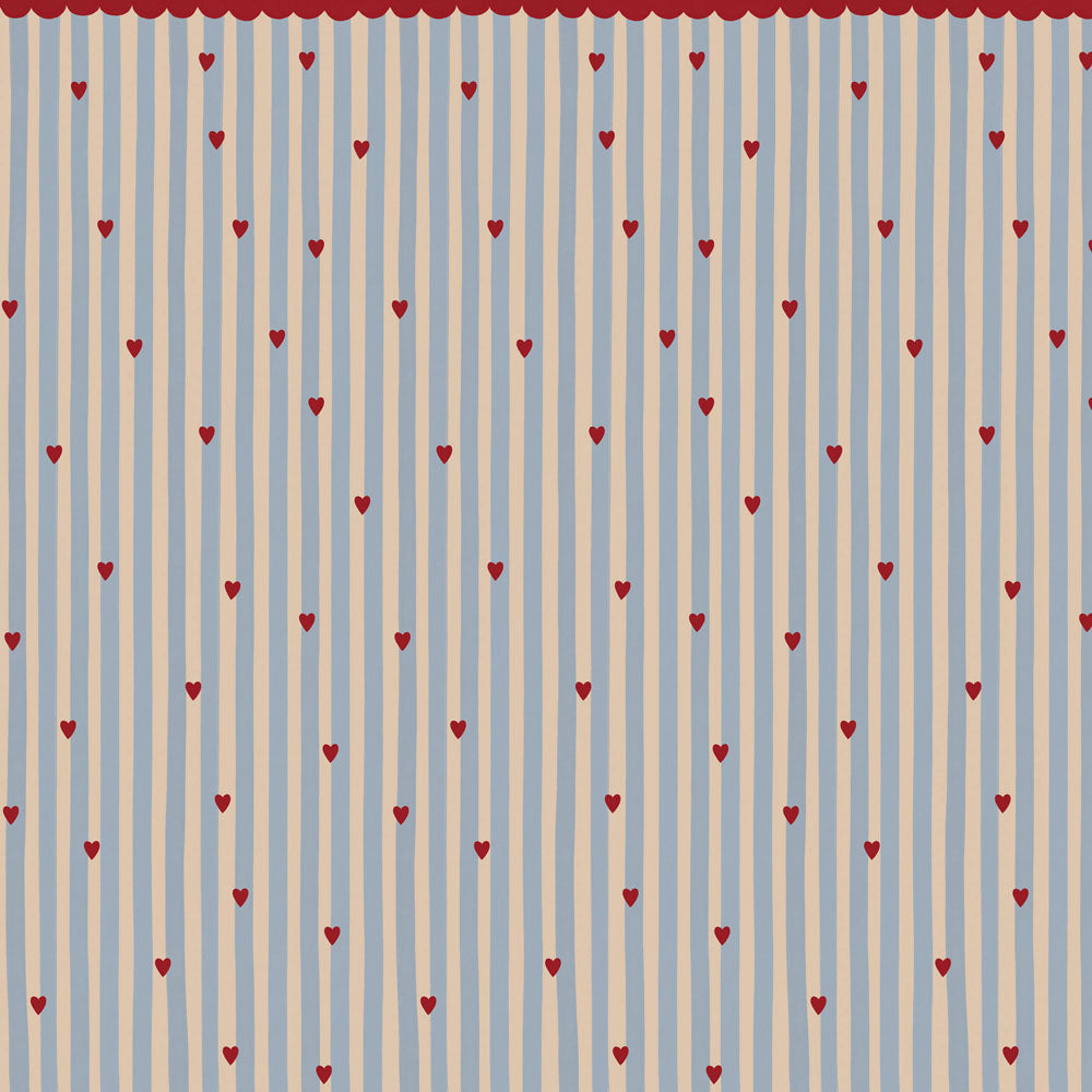 Pattern of red hearts on a striped background