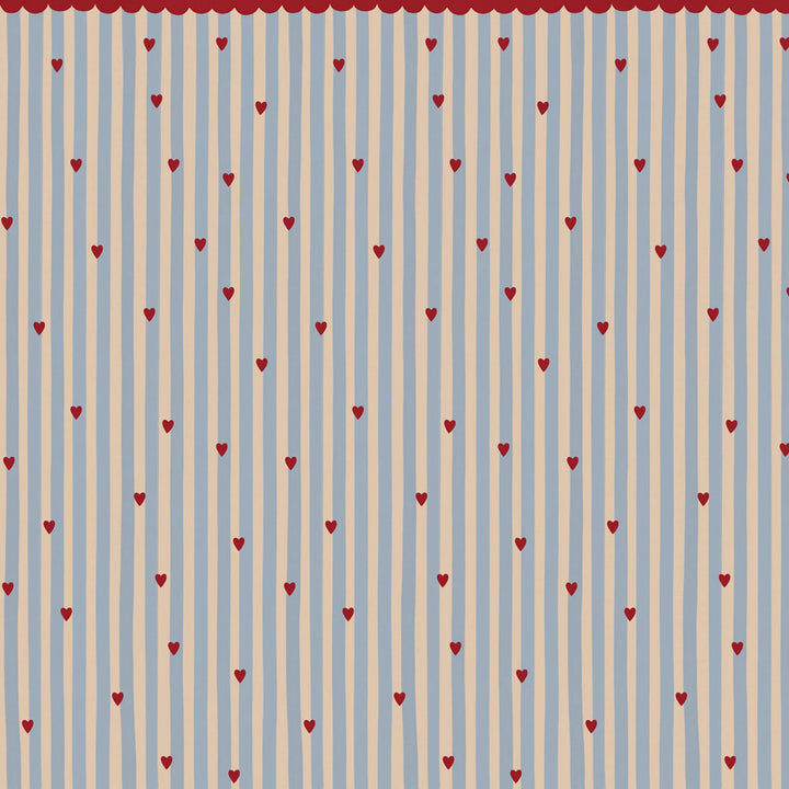 Pattern of red hearts on a striped background