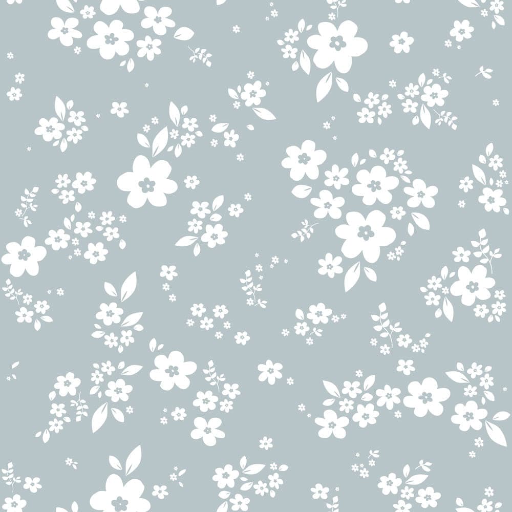 White floral pattern on a light blue background