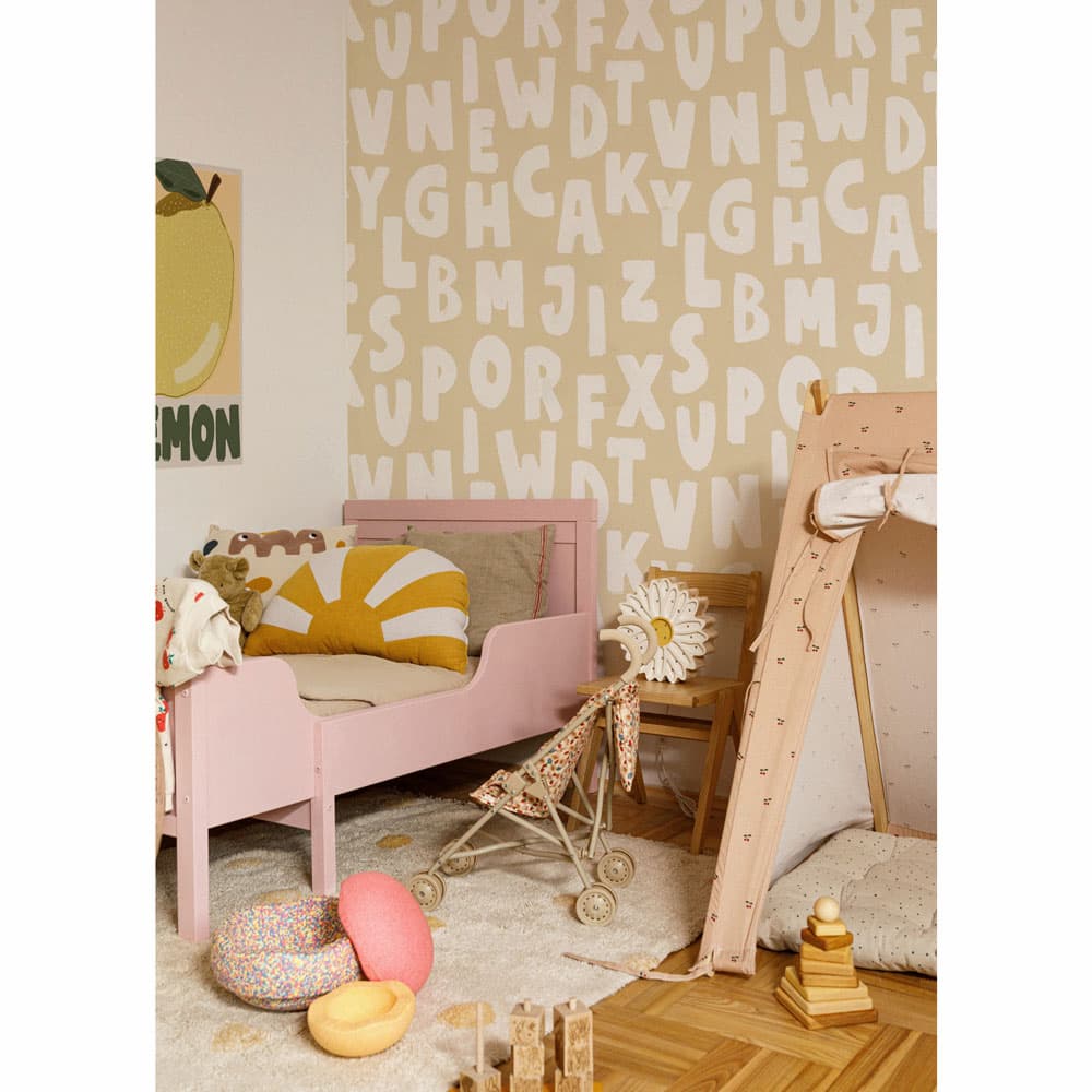 Dekornik Letters Beige Wallpaper on bedroom wall