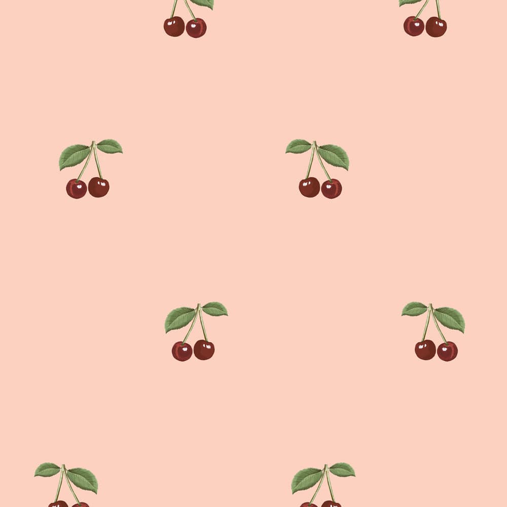 Pattern of cherries on a pink background