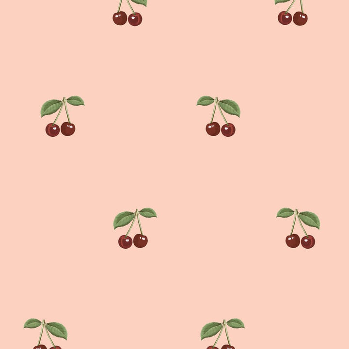Pattern of cherries on a pink background
