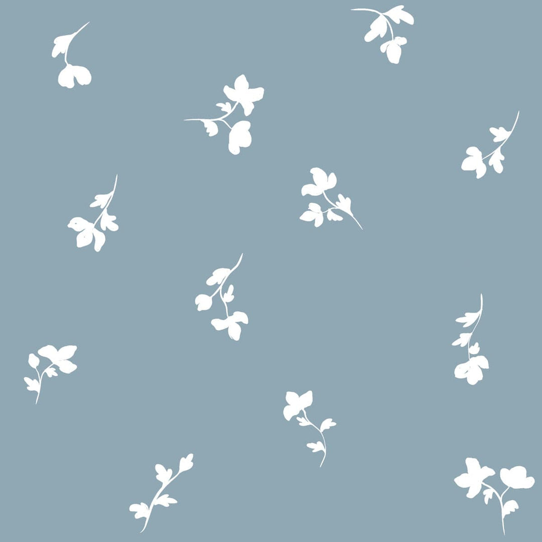 White floral patterns on a blue background