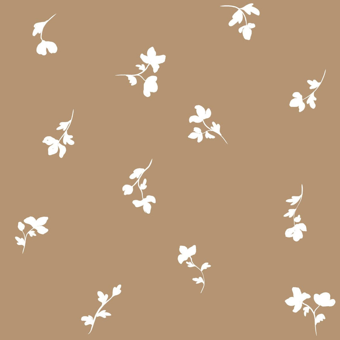 White floral patterns on a brown background