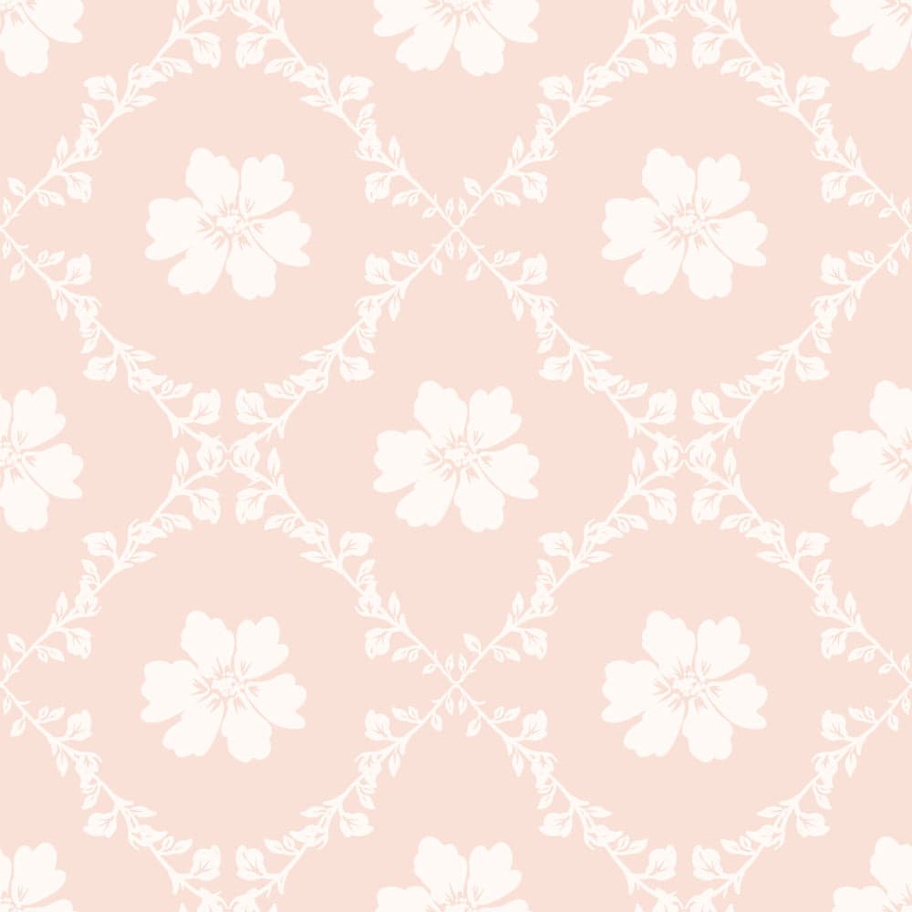White floral pattern on a pink background